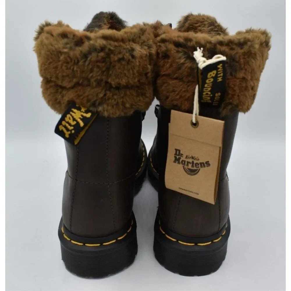 Dr Martens 1460‎ Womens Size 8 Serena Collar Lined Brown Leather Winter Boots